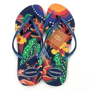 NWT Havaianas Navy Floral Flip Flop Sandals Women's 11/12
